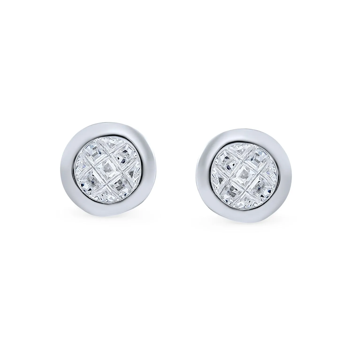 AAA CZ Cubic Zirconia Bezel Set Invisible Checkboard Cut Stud Earrings