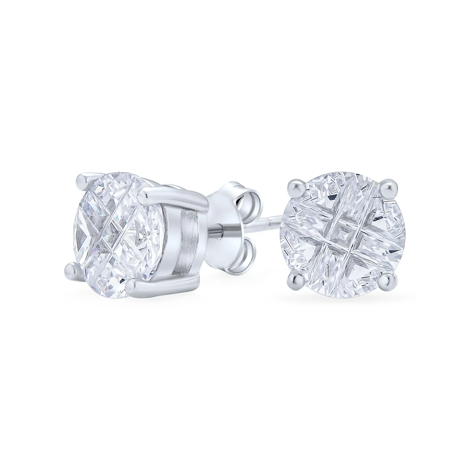 AAA CZ Cubic Zirconia Bezel Set Invisible Checkboard Cut Stud Earrings