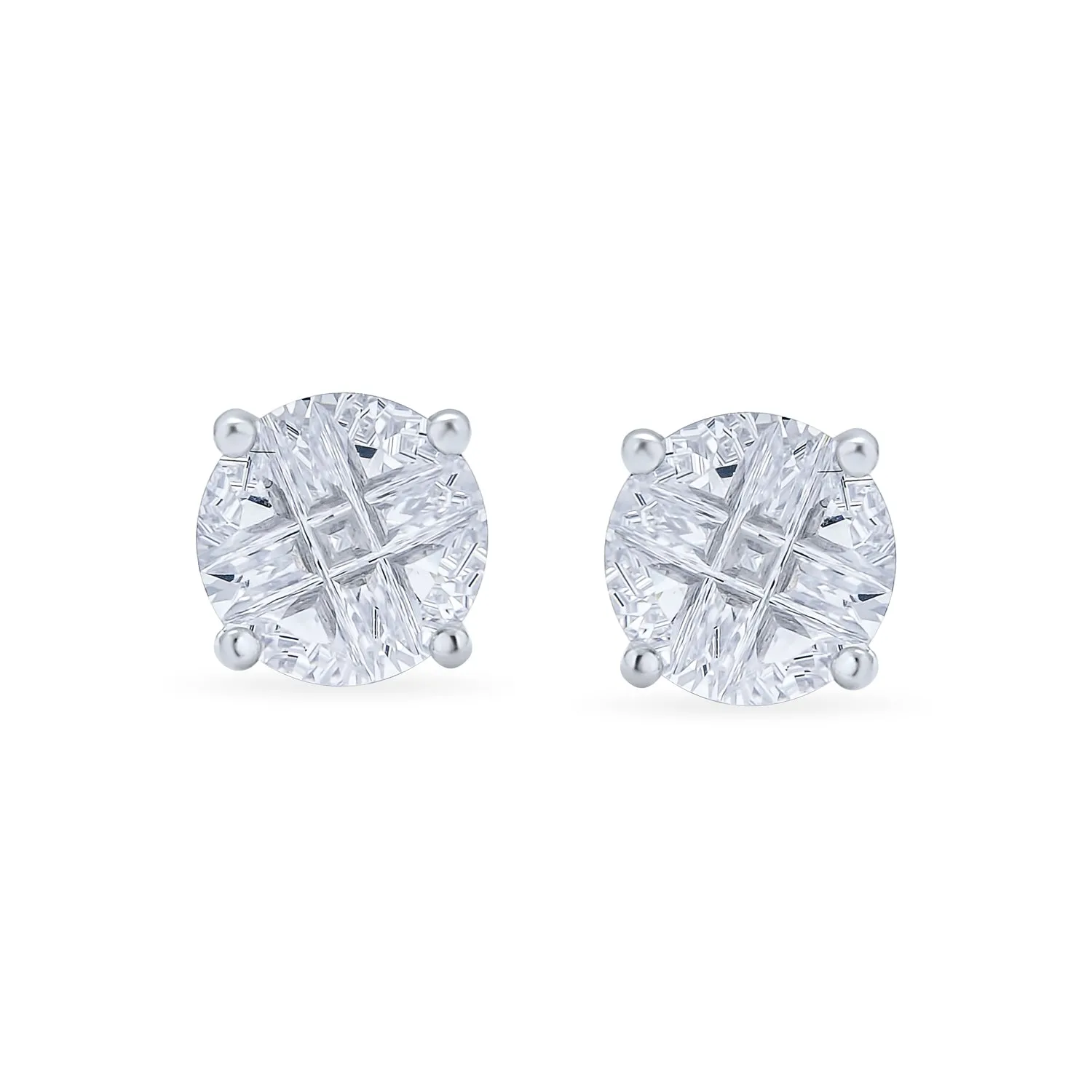 AAA CZ Cubic Zirconia Bezel Set Invisible Checkboard Cut Stud Earrings