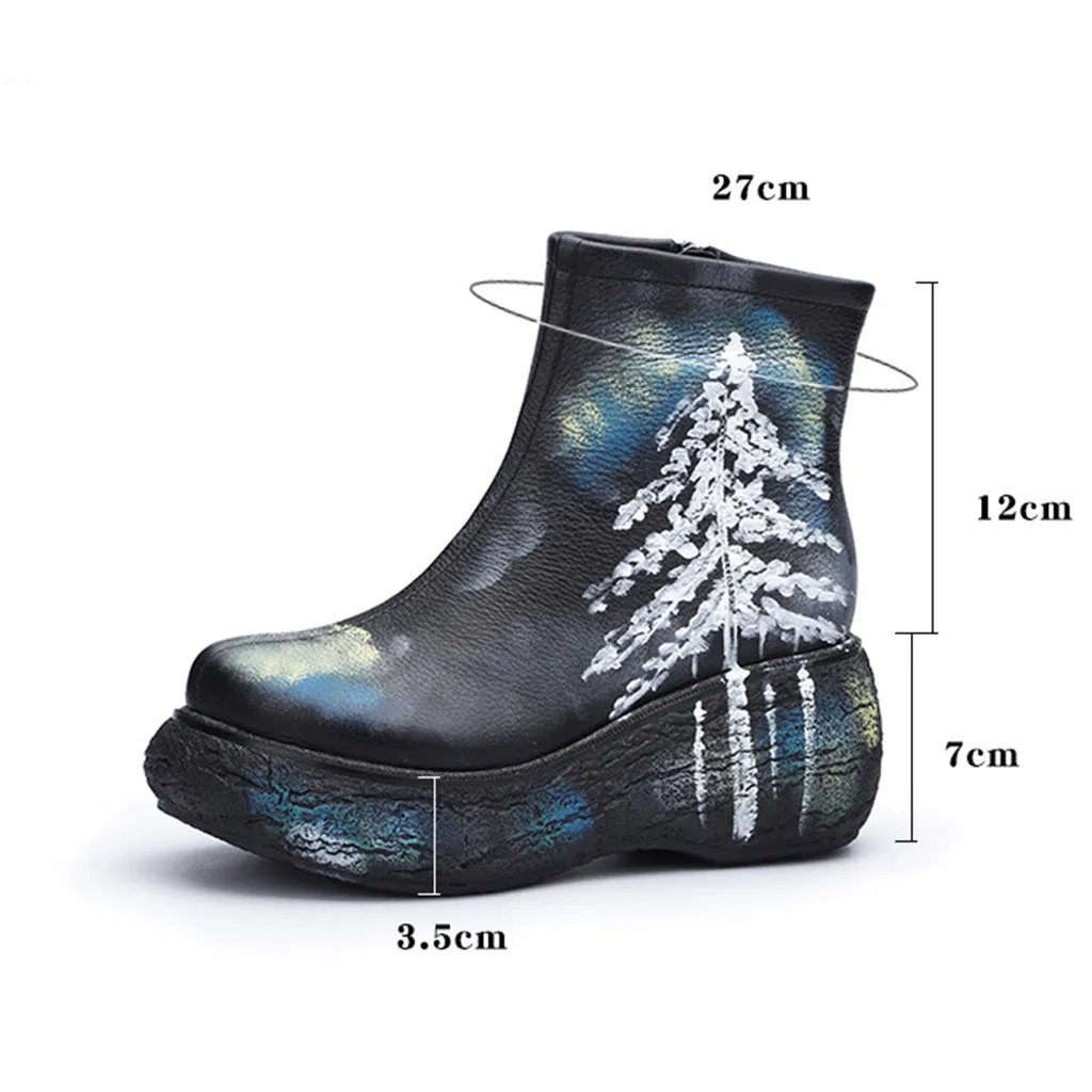 Autumn Winter Thick Painted Leather Fashion Women's Short Boots | Gift Shoes