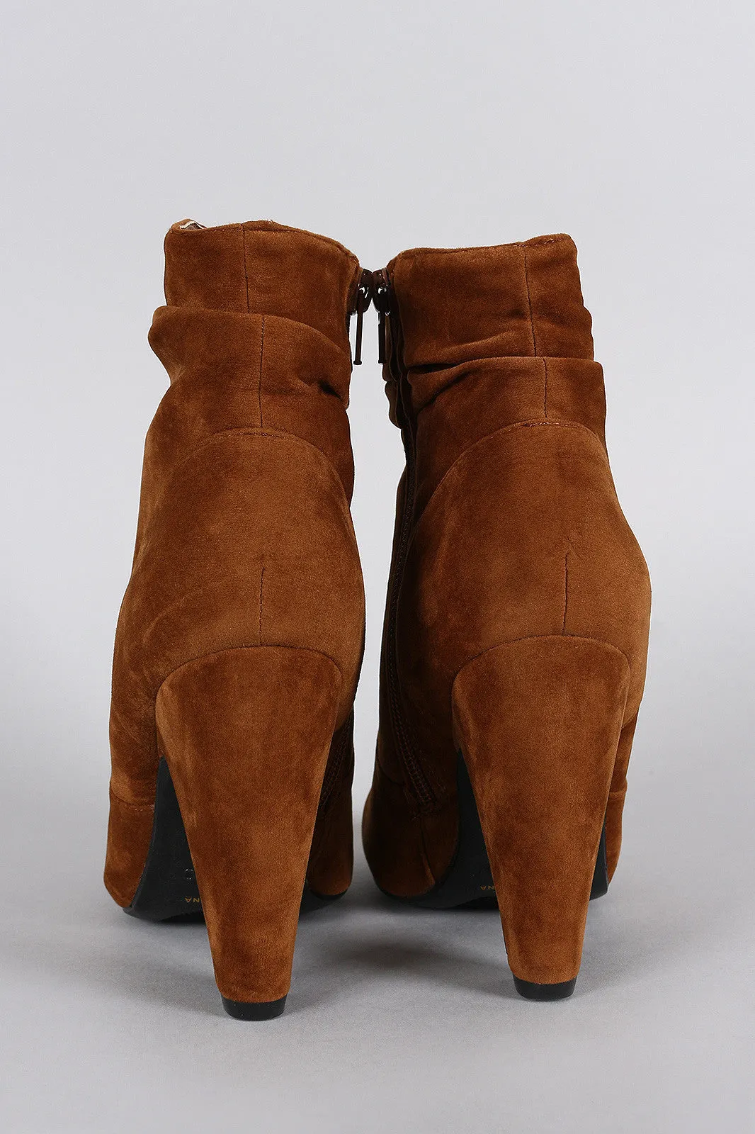 Bamboo Suede Slouchy Round Toe Platform Heeled Booties