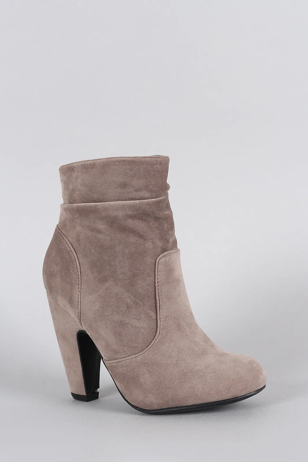 Bamboo Suede Slouchy Round Toe Platform Heeled Booties