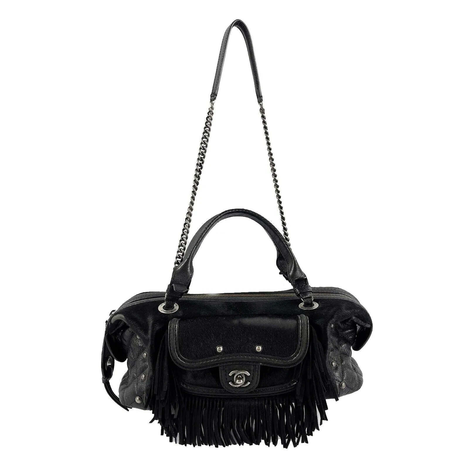 CHANEL- Paris Dallas Large Calfskin PonyHair Fringe Bowling - Shoulder bag