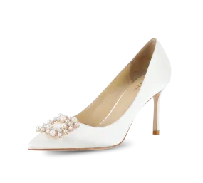 Crystal Pearl Buckled Satin Pumps