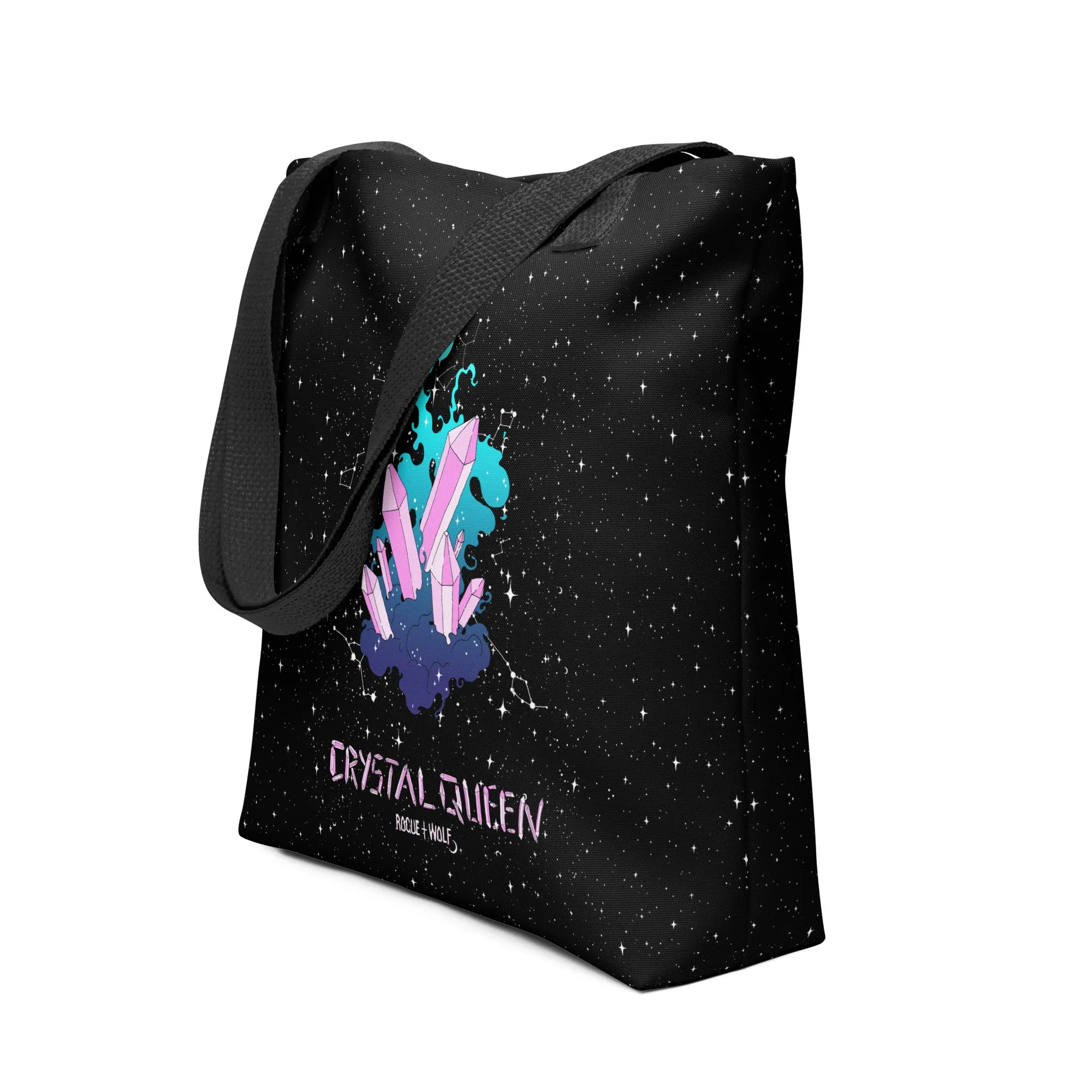 Crystal Queen Vegan Tote Bag - Witchy Goth Large Foldable & Reusable Bag for Travel Work Gym Grocery Cool Gothic Gifts