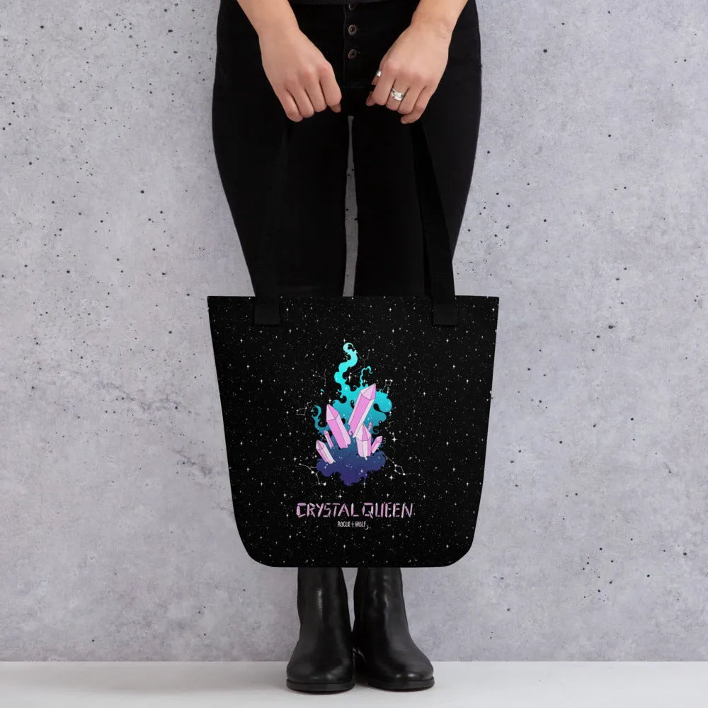 Crystal Queen Vegan Tote Bag - Witchy Goth Large Foldable & Reusable Bag for Travel Work Gym Grocery Cool Gothic Gifts