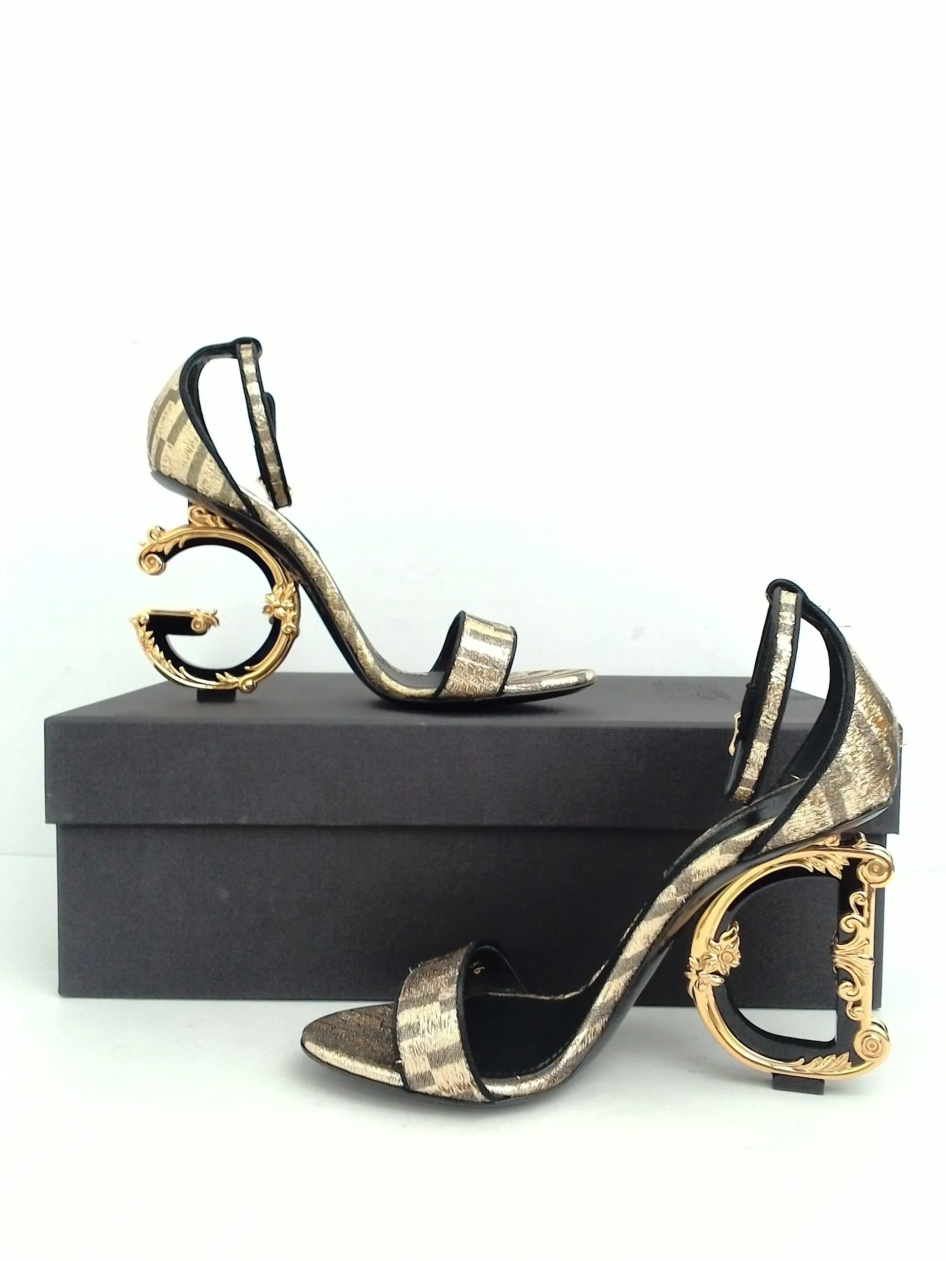 Dolce & Gabbana Women's Keira Gold/ Black Heeled Sandal Size 36