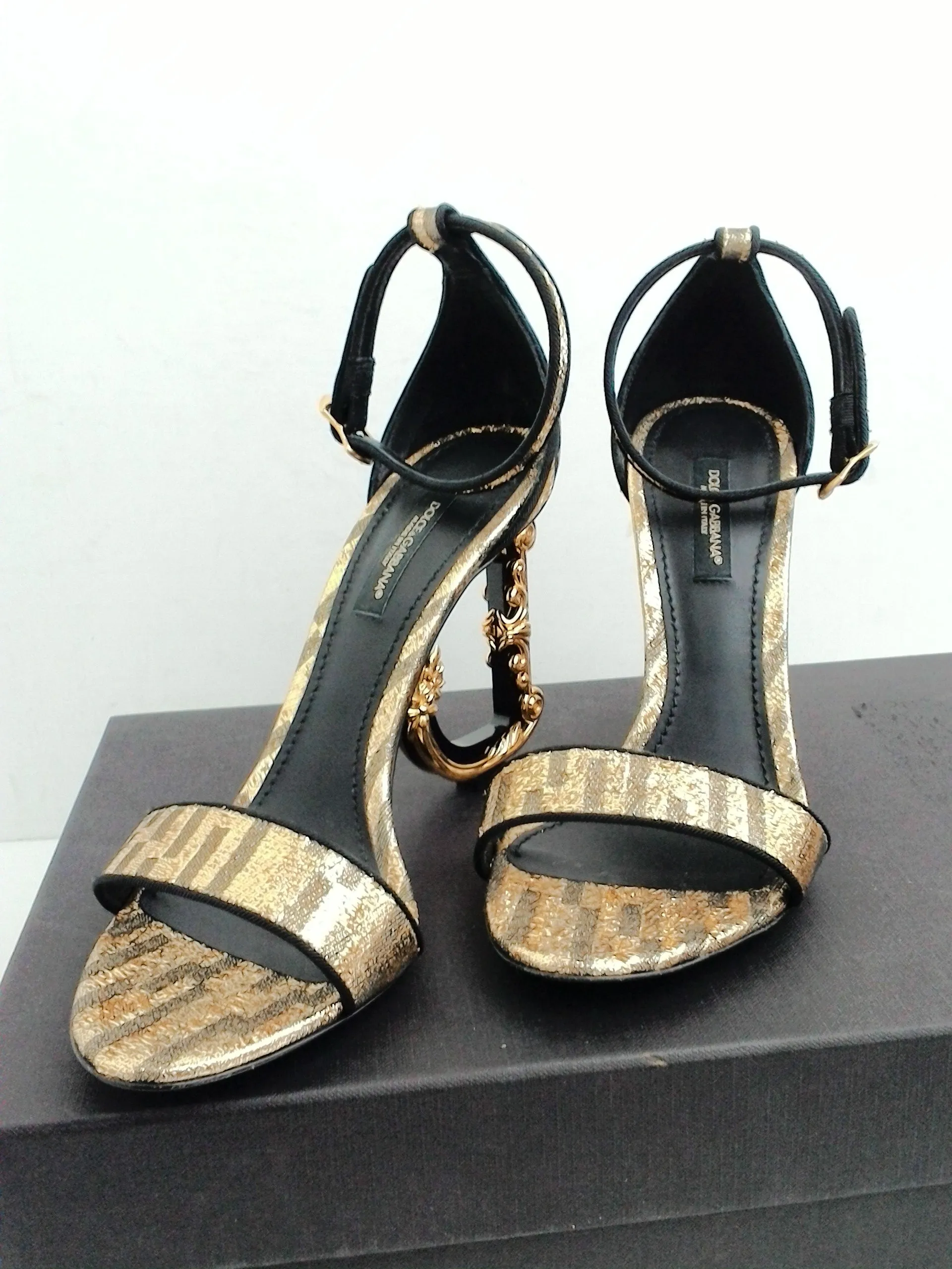 Dolce & Gabbana Women's Keira Gold/ Black Heeled Sandal Size 36