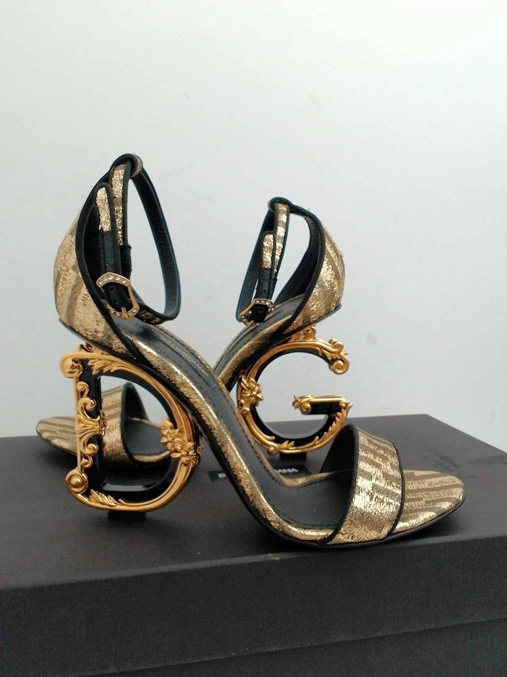 Dolce & Gabbana Women's Keira Gold/ Black Heeled Sandal Size 36