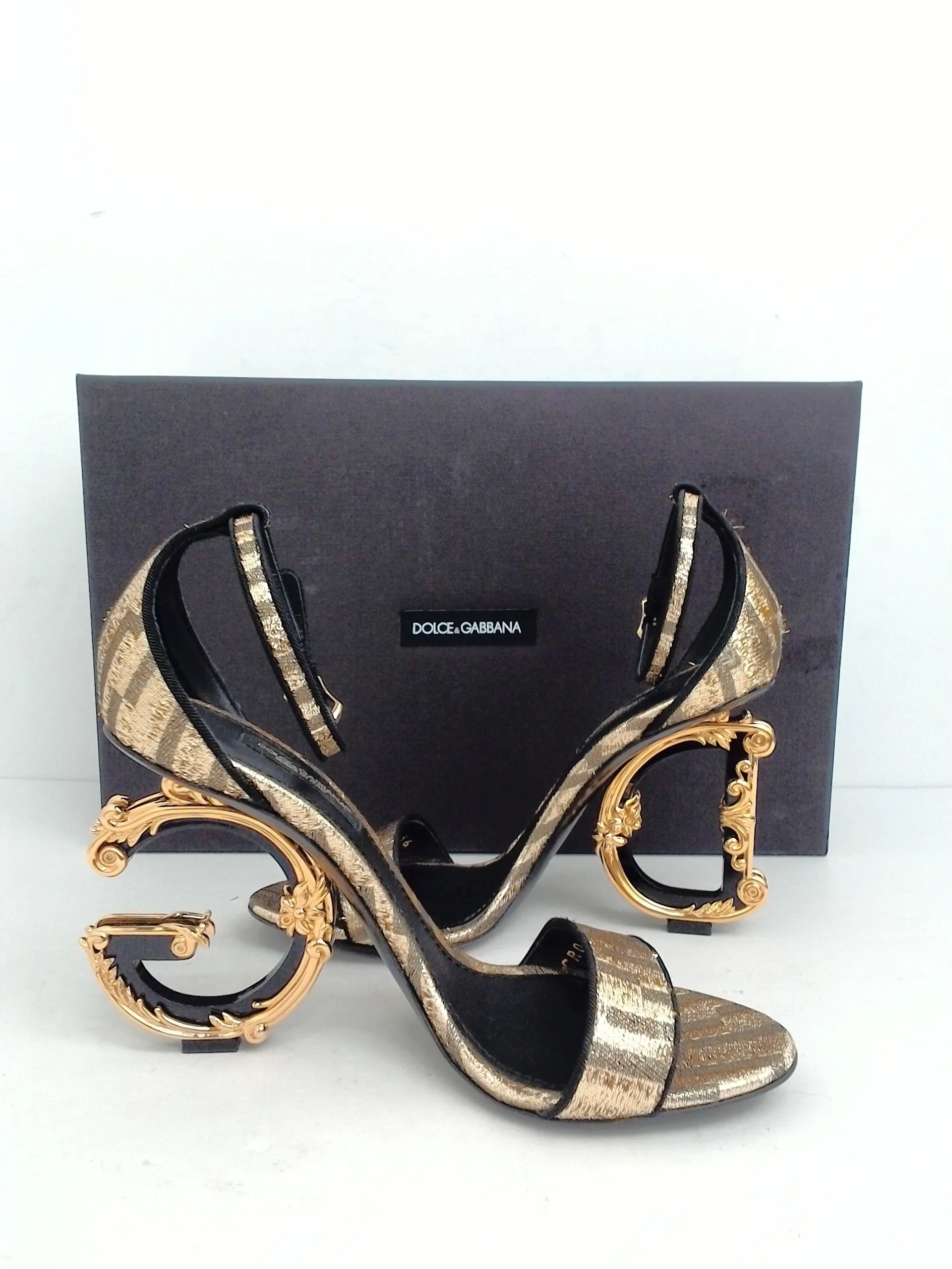 Dolce & Gabbana Women's Keira Gold/ Black Heeled Sandal Size 36