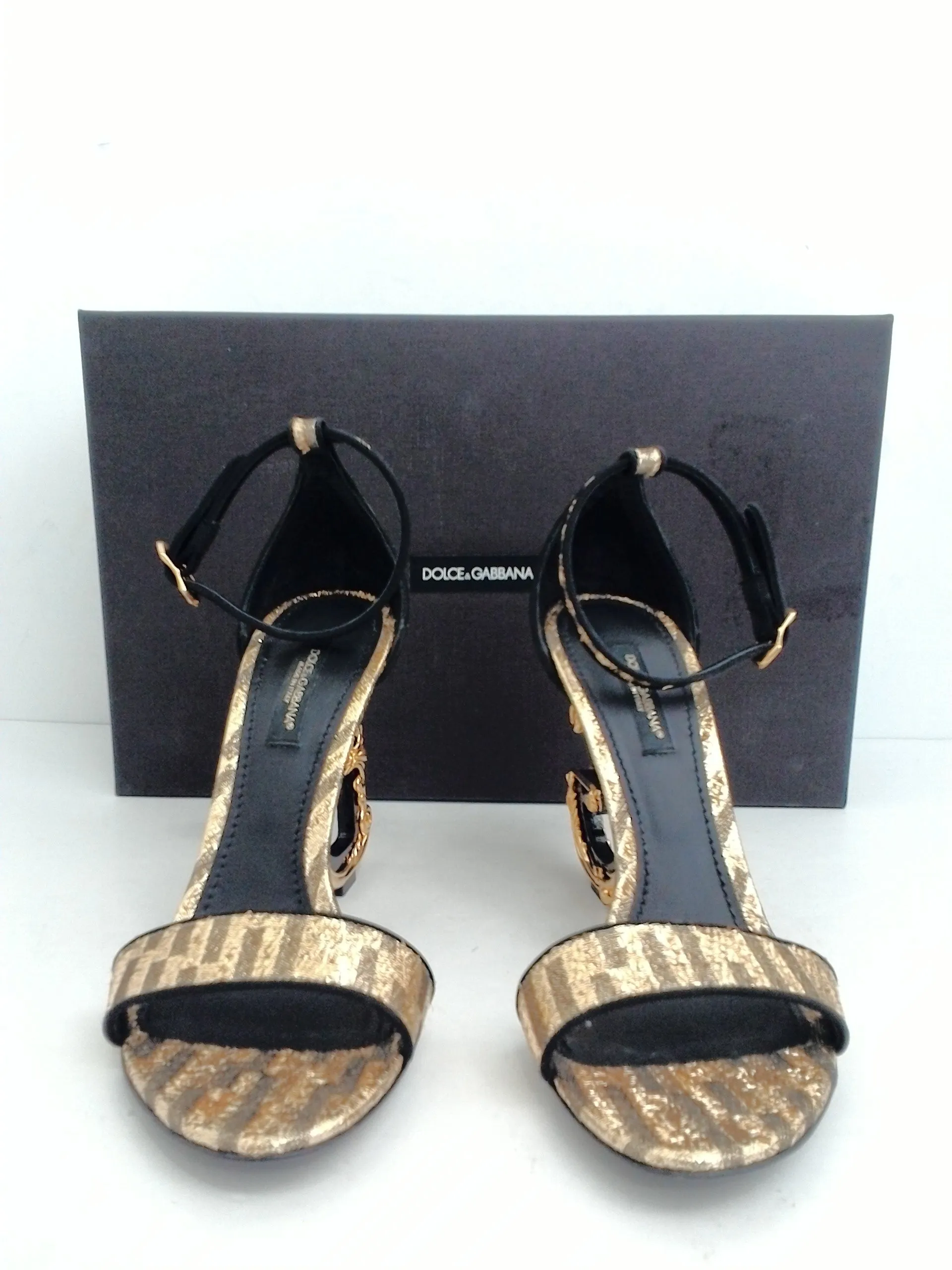 Dolce & Gabbana Women's Keira Gold/ Black Heeled Sandal Size 36