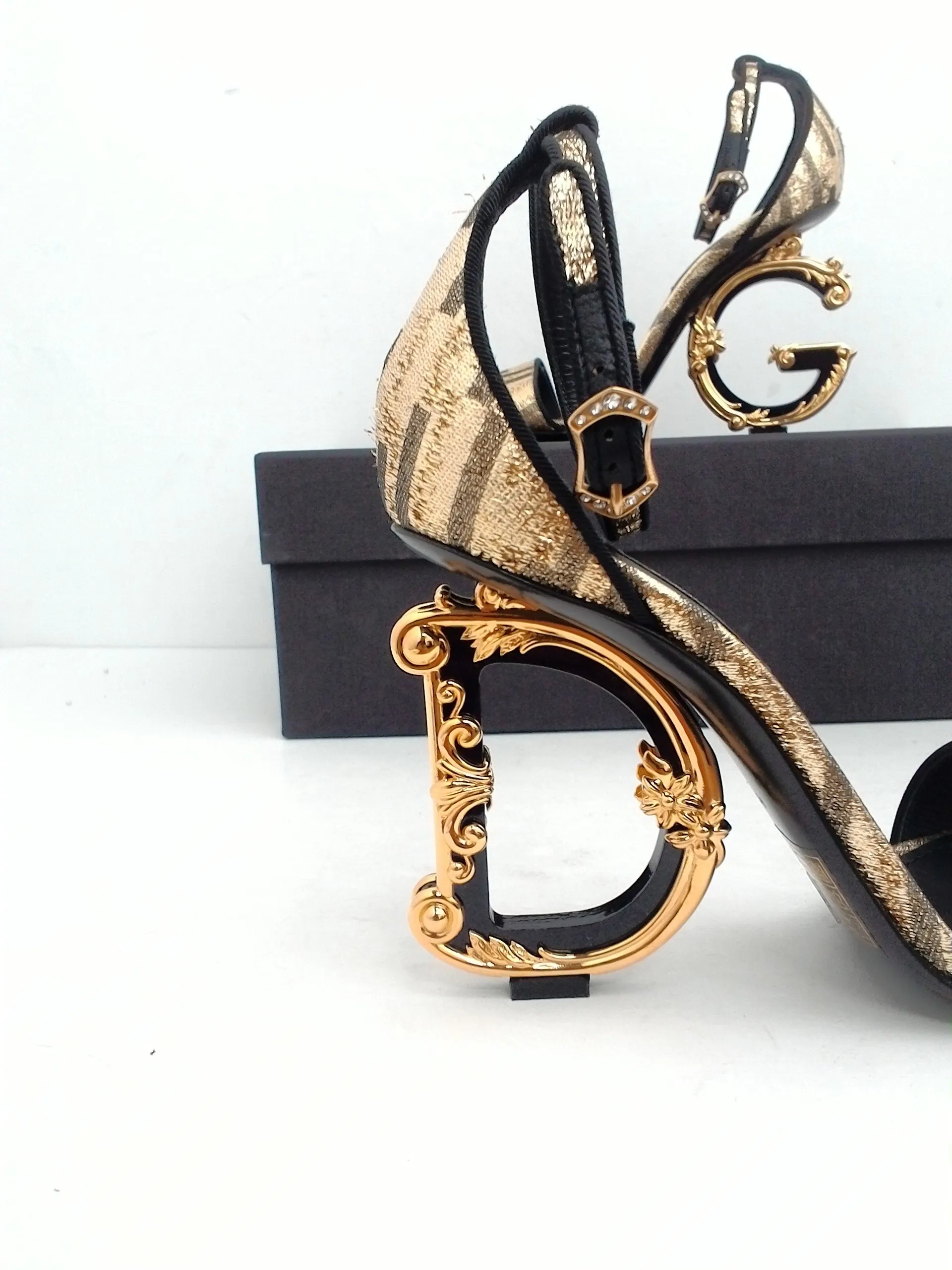 Dolce & Gabbana Women's Keira Gold/ Black Heeled Sandal Size 36