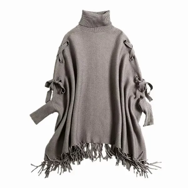 Dolman Sleeve Lace-Up Sweater