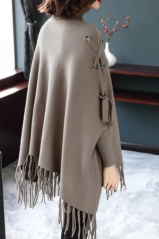 Dolman Sleeve Lace-Up Sweater