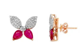 Earrings 14kt Gold Butterflies Ruby & Diamonds