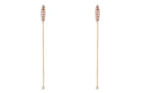 Earrings 14kt Gold Diamonds and Long Chain Drop