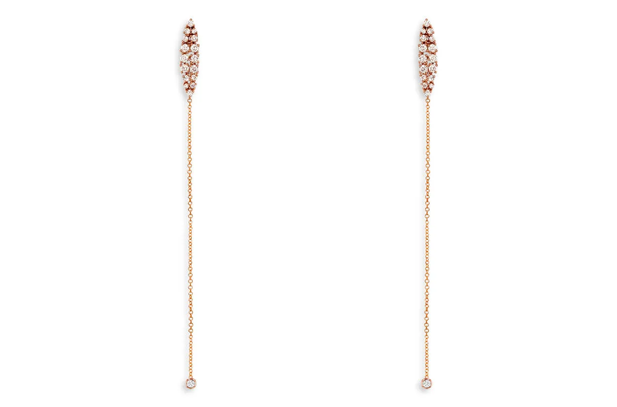 Earrings 14kt Gold Diamonds and Long Chain Drop