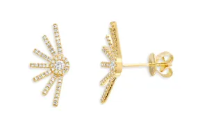 Earrings 14kt Gold Half Sun & Center Diamonds Studs