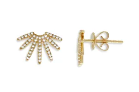 Earrings 14kt Gold Half Sun & Diamonds Studs