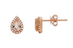 Earrings 14kt Gold Pear Morganite & Diamonds Studs