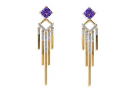 Earrings 14kt Gold Tanzanite & Diamonds Drop