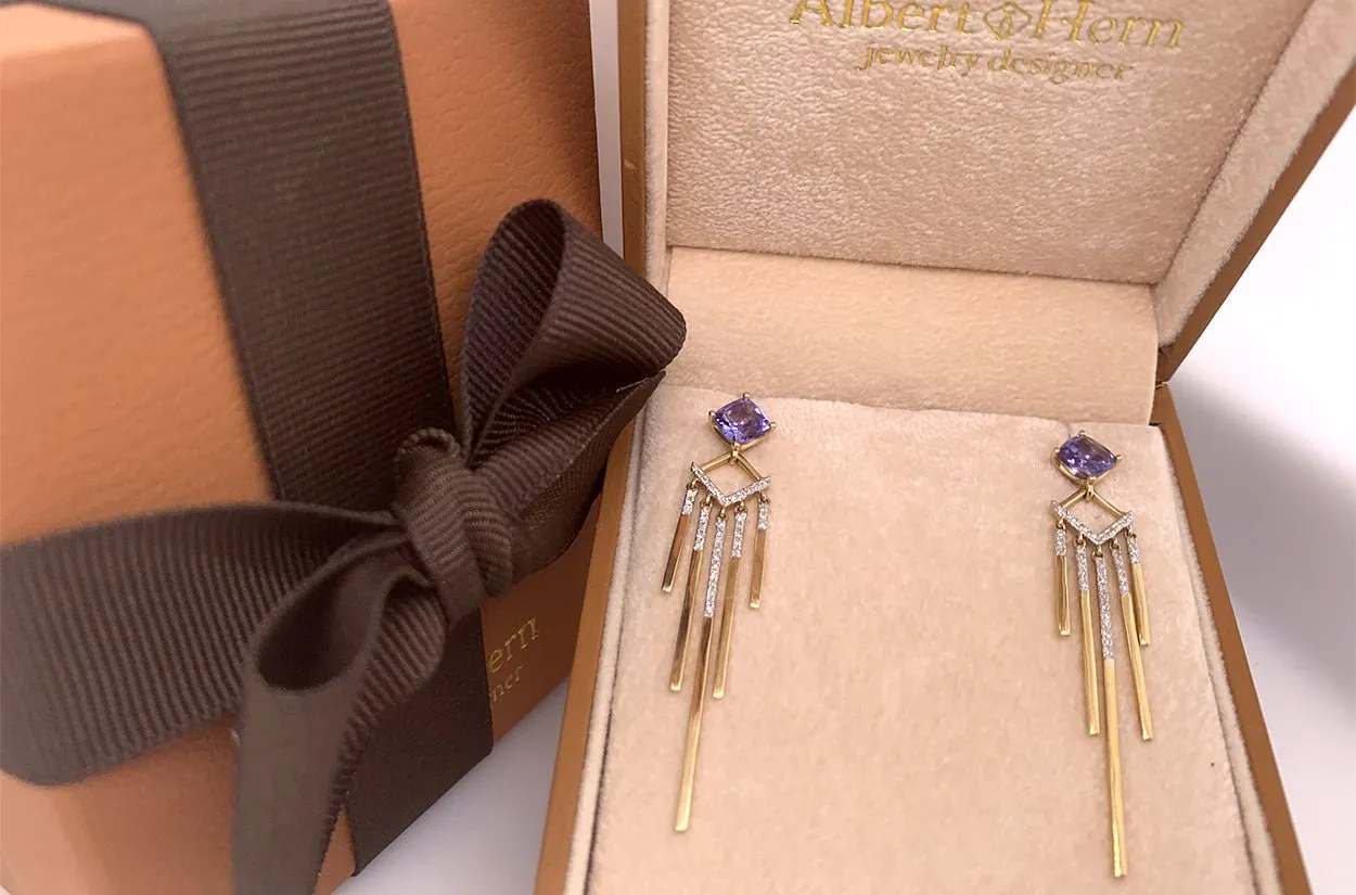 Earrings 14kt Gold Tanzanite & Diamonds Drop