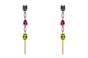 Earrings 18kt Gold Gemstones Studs Chain & Diamonds Drop