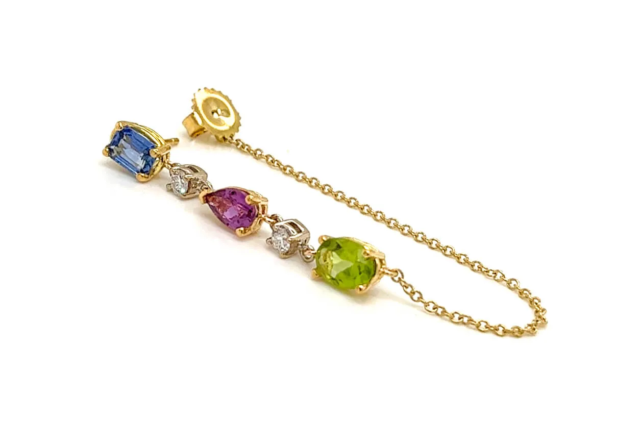 Earrings 18kt Gold Gemstones Studs Chain & Diamonds Drop