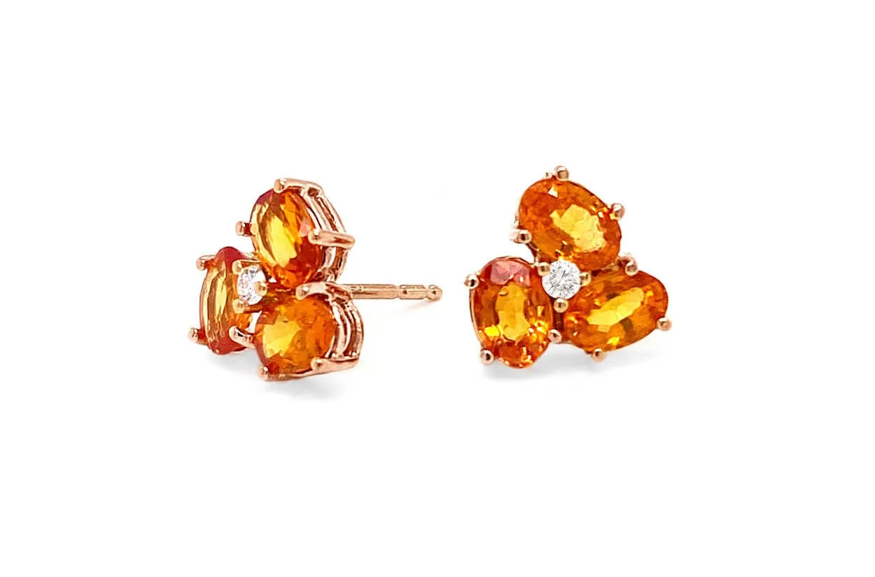 Earrings Center Diamond and Oval Gemstones Flower 18kt Gold