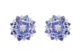 Earrings Flowers with Marquise Tanzanites & Diamonds