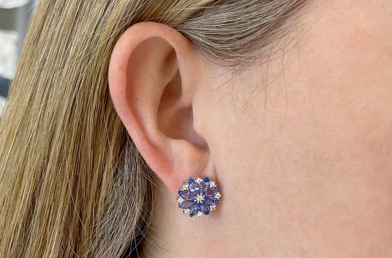 Earrings Flowers with Marquise Tanzanites & Diamonds