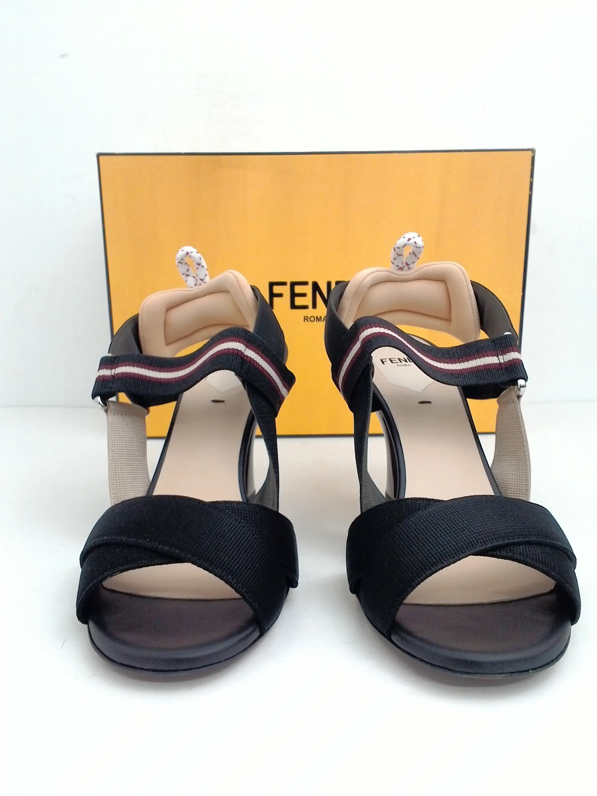 Fendi Women's Sandalo Nastro Nastro Bicol.Logo 3D Black Size 37