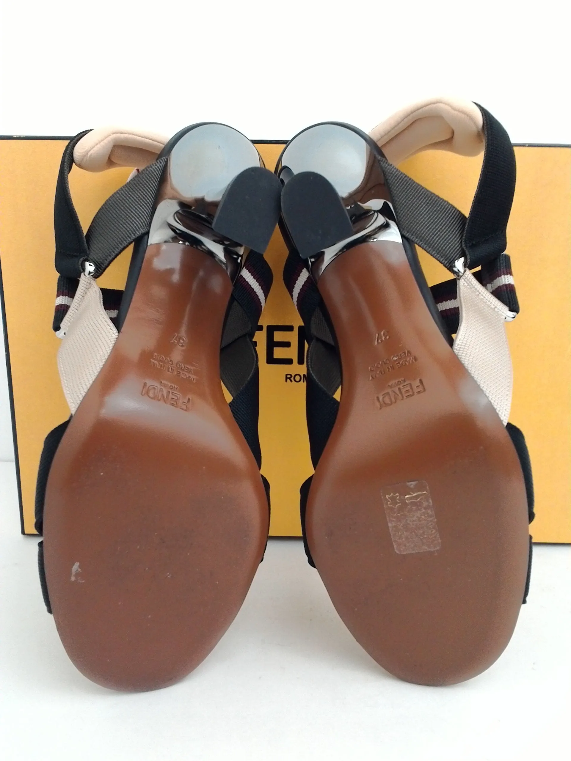 Fendi Women's Sandalo Nastro Nastro Bicol.Logo 3D Black Size 37