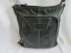 FOSSIL leather messenger satchel shoulder hobo saddle bag swingpack BLACK pouch