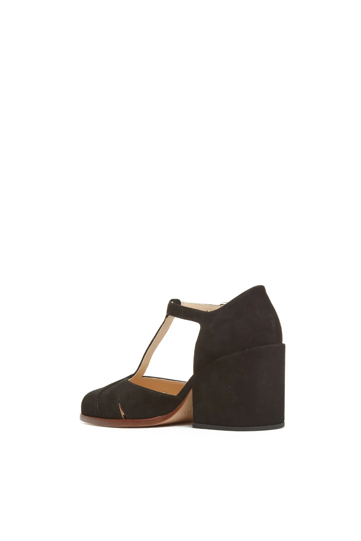 Hawes T-Strap Heel in Black Suede