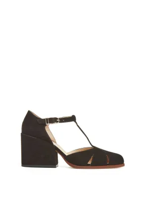 Hawes T-Strap Heel in Black Suede