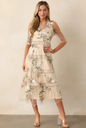 Honestly Love You Beige Floral Midi Dress