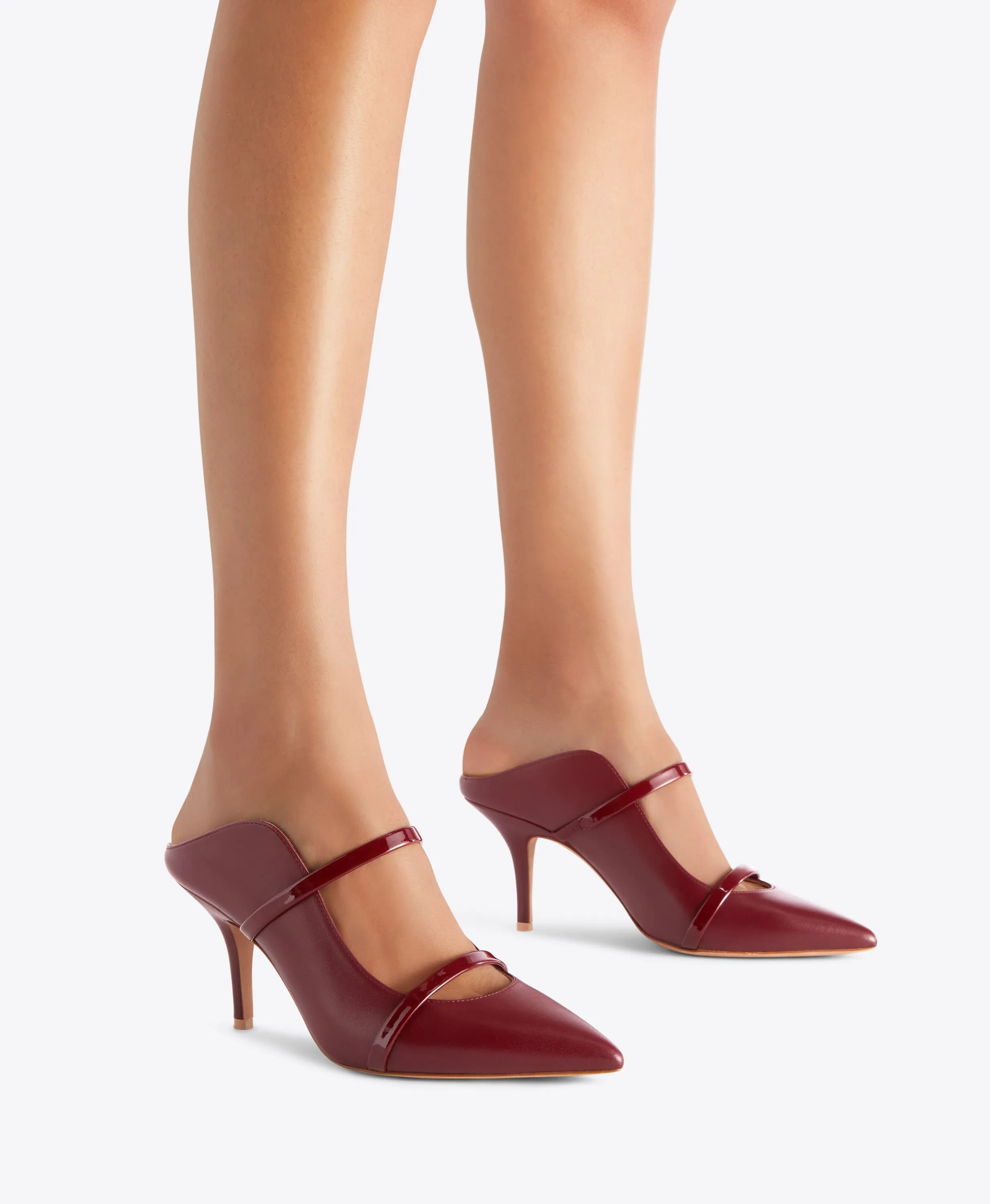 Maureen 70 Red Leather Mules with Patent Straps