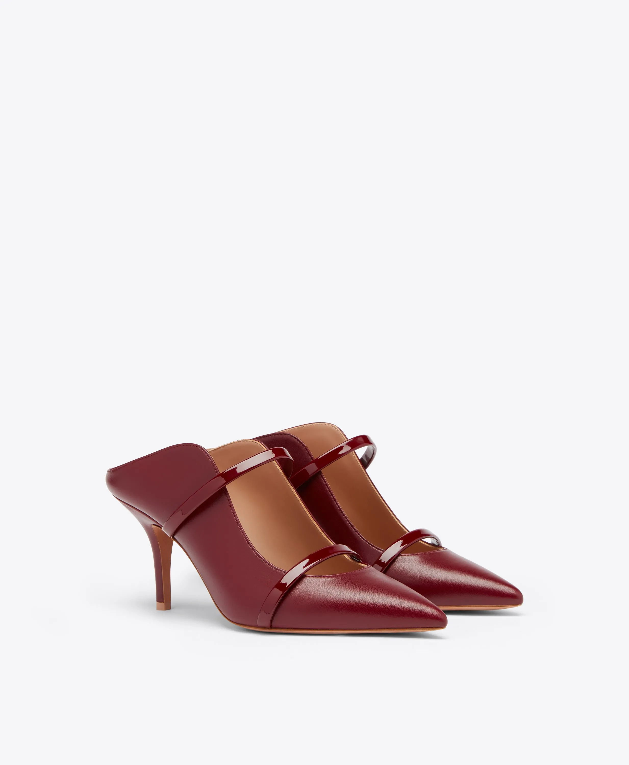 Maureen 70 Red Leather Mules with Patent Straps