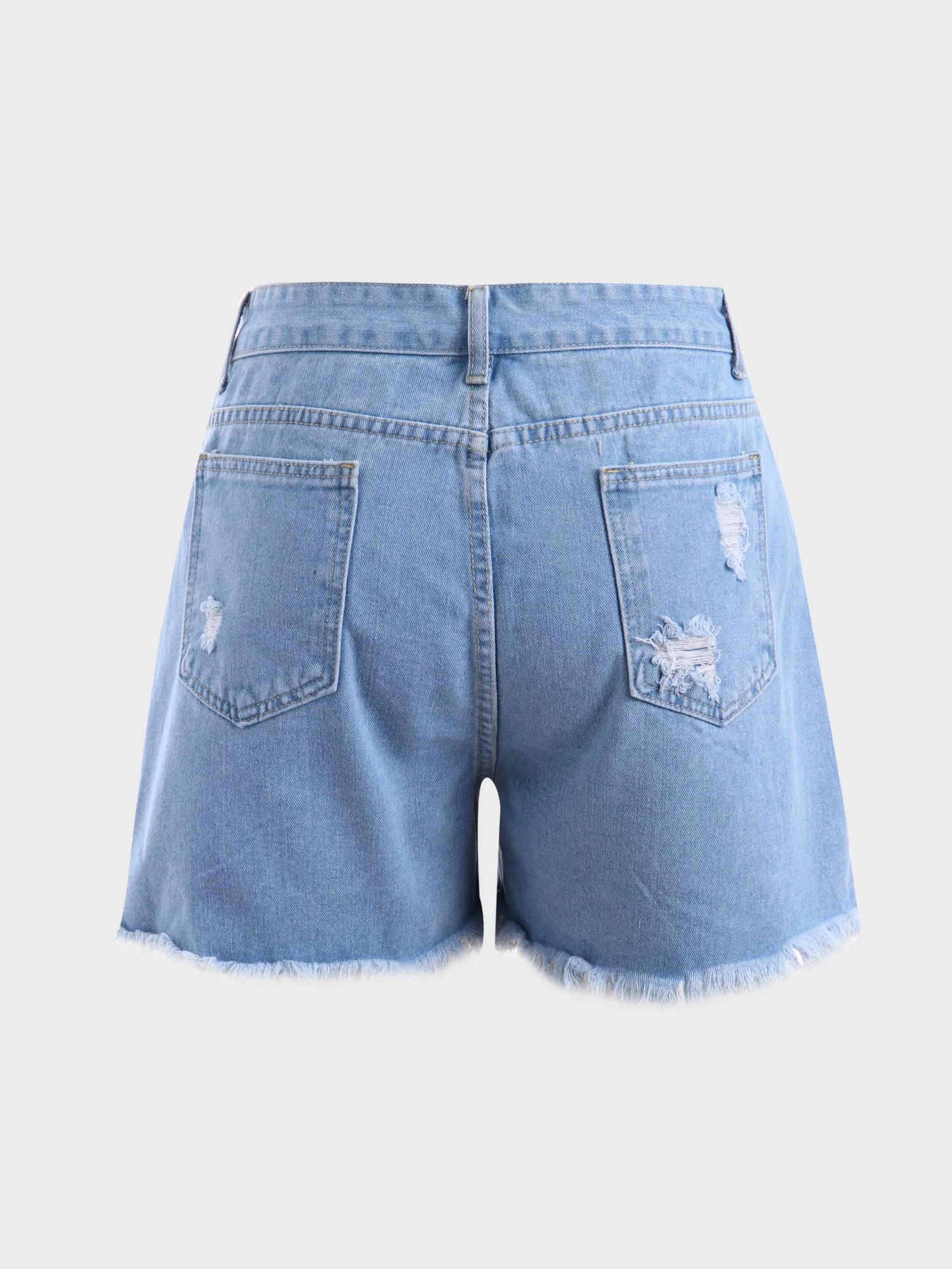 Midsize Individual Character Fringe Denim Shorts