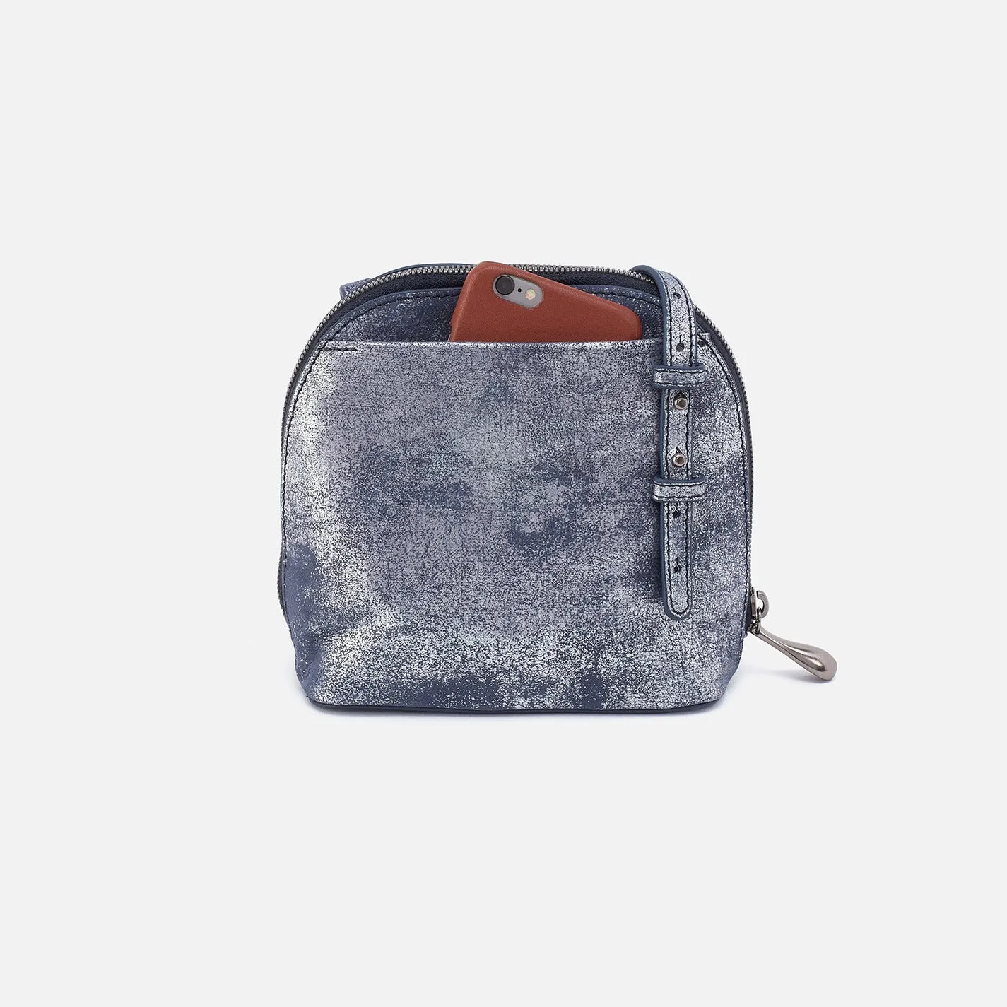 Nash Crossbody In Metallic Leather - Blue Pewter