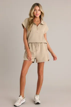 Nocturne Charm Tan Ribbed Shorts