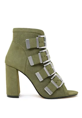 peep toe block heeled perforated sandals