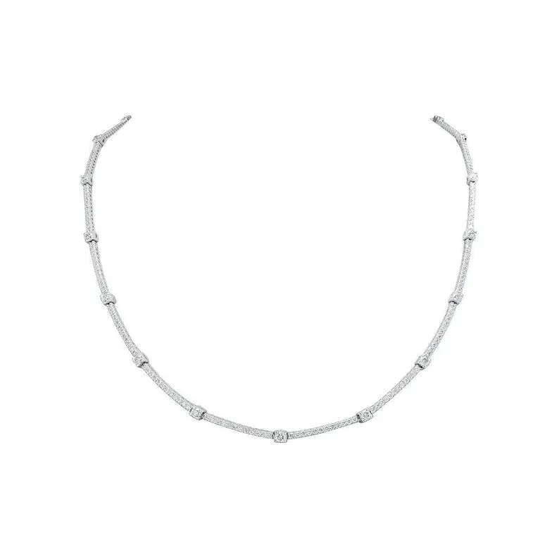 Ready to Ship Alternate Natural Diamonds Tennis Necklace ( 5.50 ct. t.w. ) in solid 14k Gold, 2 points and 18 points White Round Diamond 4-Prongs Tennis Necklace