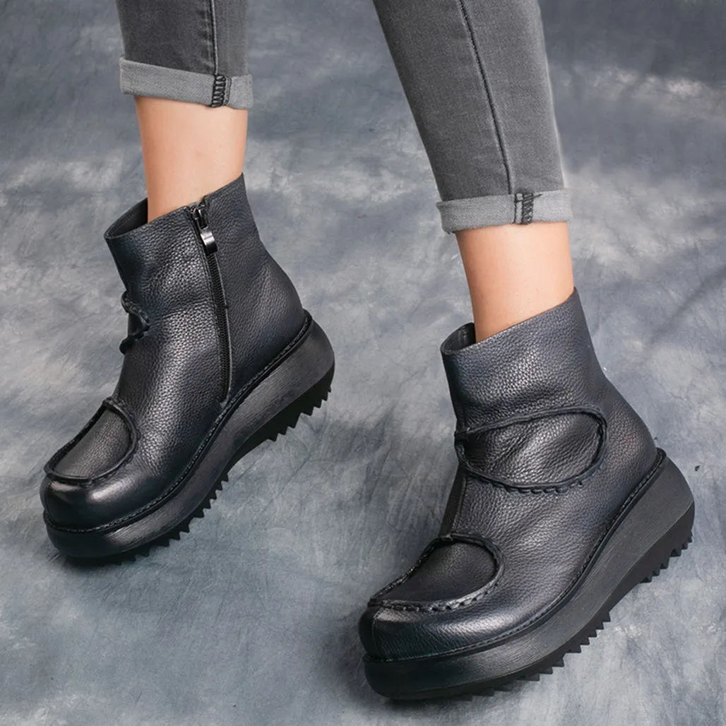 Retro Leather Wedge Short Boots | Gift Shoes