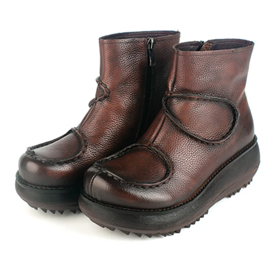 Retro Leather Wedge Short Boots | Gift Shoes