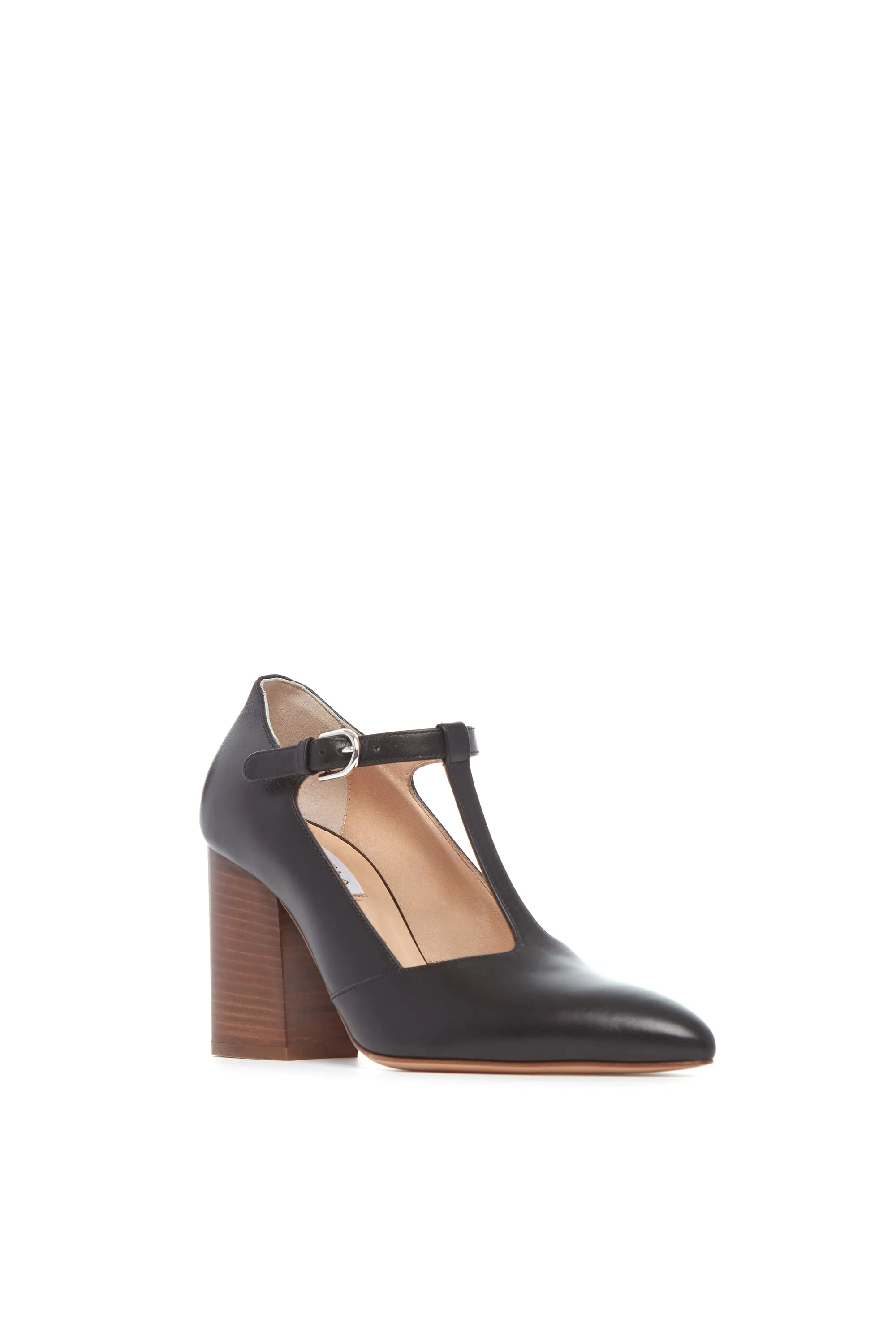 Triana Block Heel Pump in Black Leather