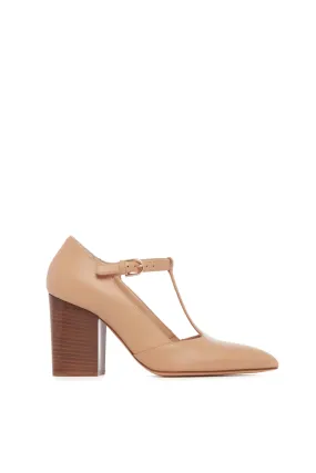 Triana Block Heel Pump in Dark Camel Leather