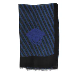 Versace Scarf Black Dark Blue Medusa  - Modal Cashmere Shawl SALE