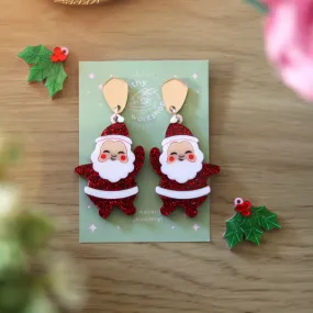 Vintage Santa Earrings Glittery Red